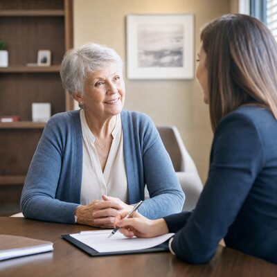 Licensed insurance agent helping senior client